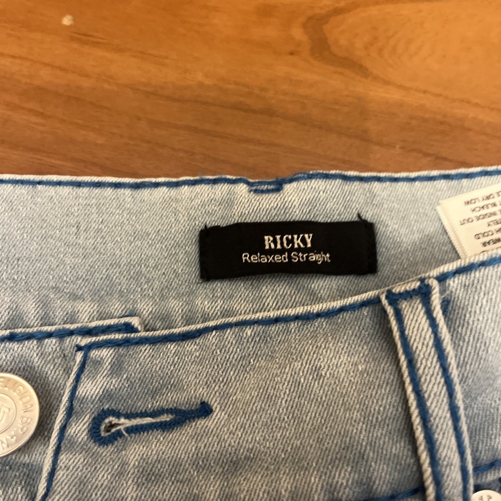 TRUE RELIGION 36x34 Ricky Big T Jeans Mens Light Wash Straight 701453 NWT - Picture 2 of 11